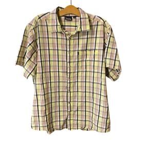 Kavu Yellow and Black Casual Button Down Shirt with hidden pocket XL mens